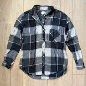 Wilfred Free Gray and Navy Plaid Flannel Shirt Cotton Women’s Size Small